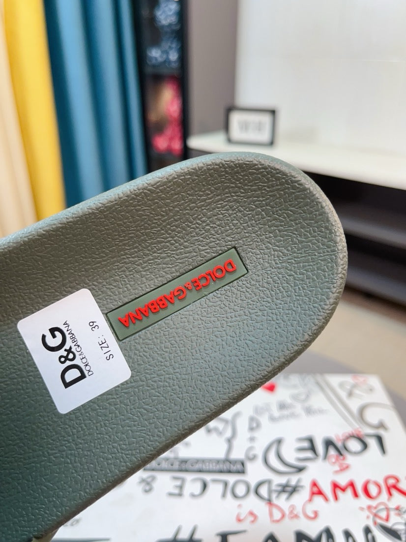 Dolce & Gabbana DG Men's Calfskin Puff Slides with Embossed Logo