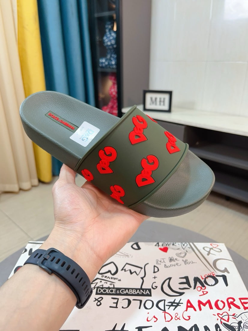 Dolce & Gabbana DG Men's Calfskin Puff Slides with Embossed Logo