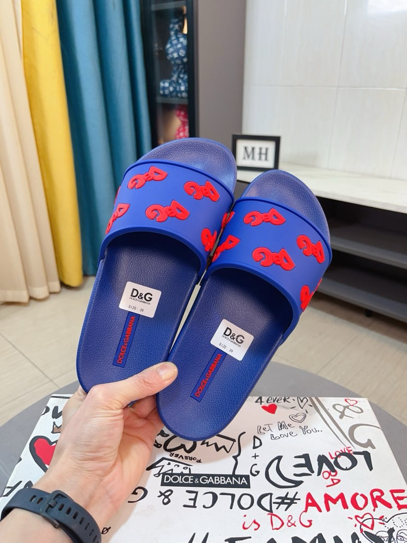 Dolce & Gabbana DG Men's Calfskin Puff Slides with Embossed Logo