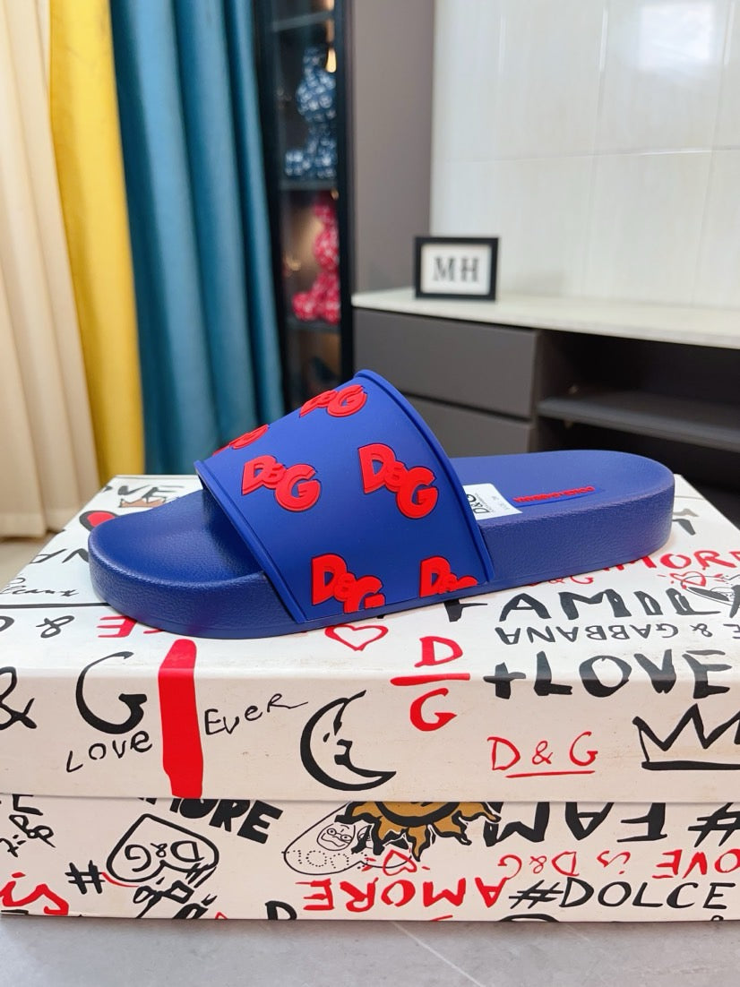 Dolce & Gabbana DG Men's Calfskin Puff Slides with Embossed Logo