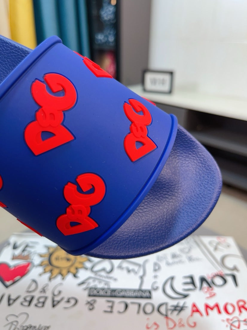 Dolce & Gabbana DG Men's Calfskin Puff Slides with Embossed Logo