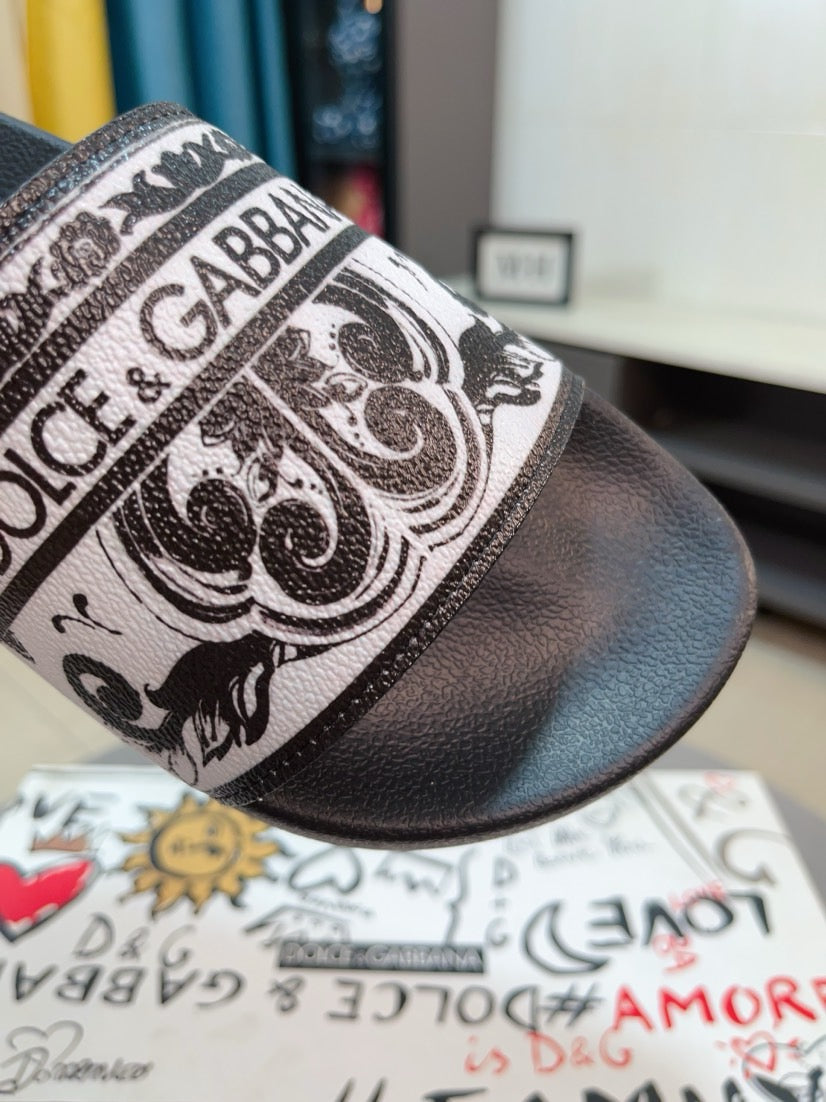 Dolce & Gabbana DG Men's Calfskin Puff Slides with Embossed Logo