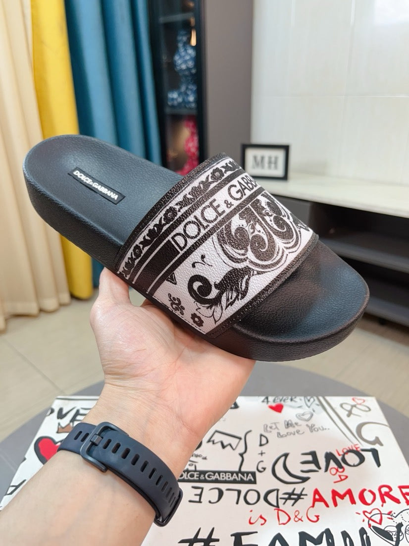 Dolce & Gabbana DG Men's Calfskin Puff Slides with Embossed Logo
