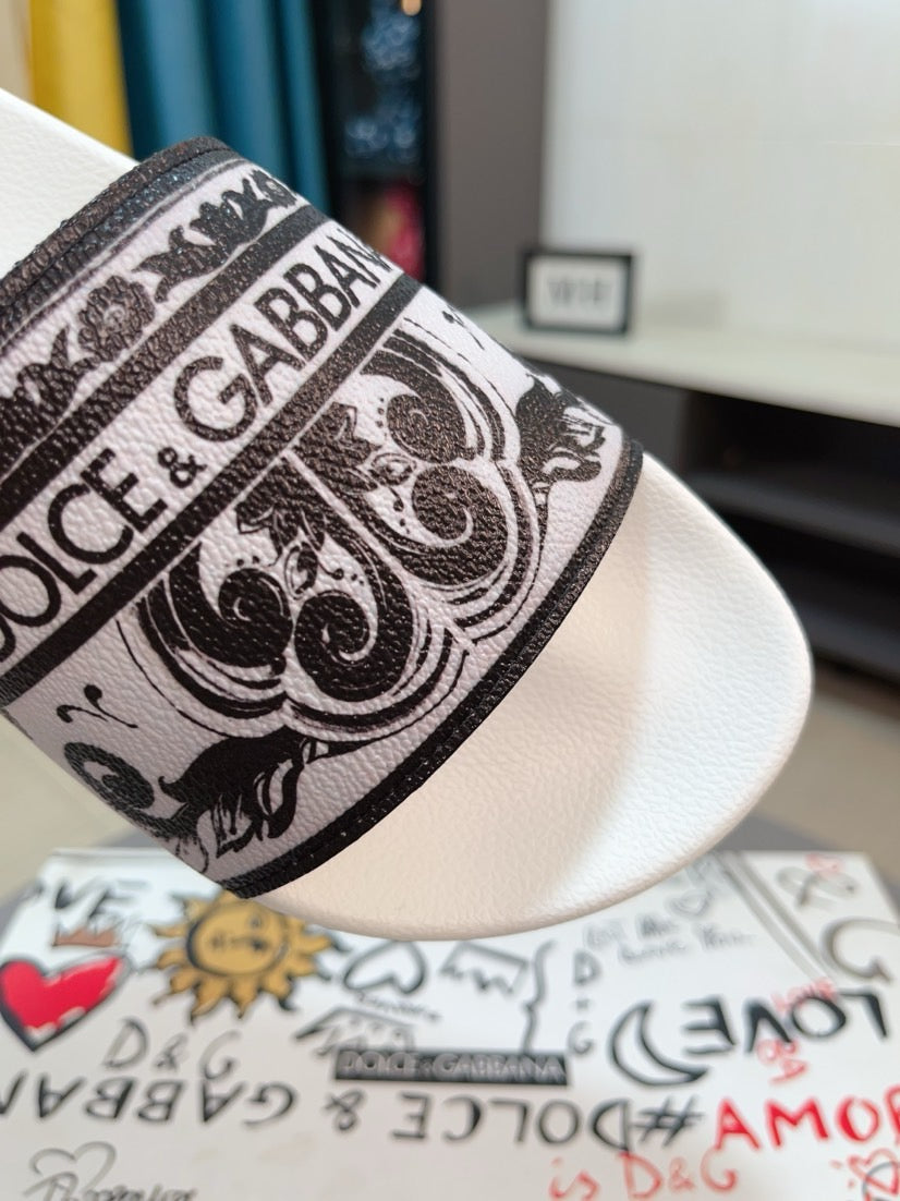 Dolce & Gabbana DG Men's Calfskin Puff Slides with Embossed Logo