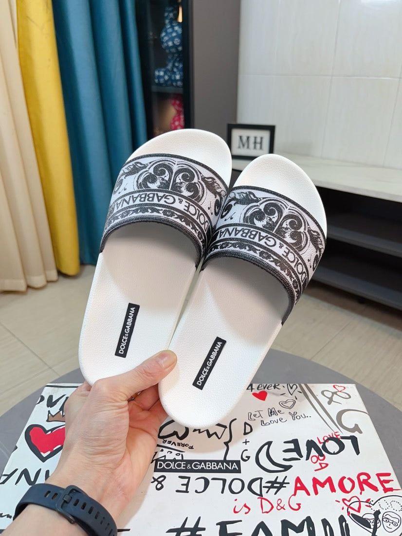 Dolce & Gabbana DG Men's Calfskin Puff Slides with Embossed Logo