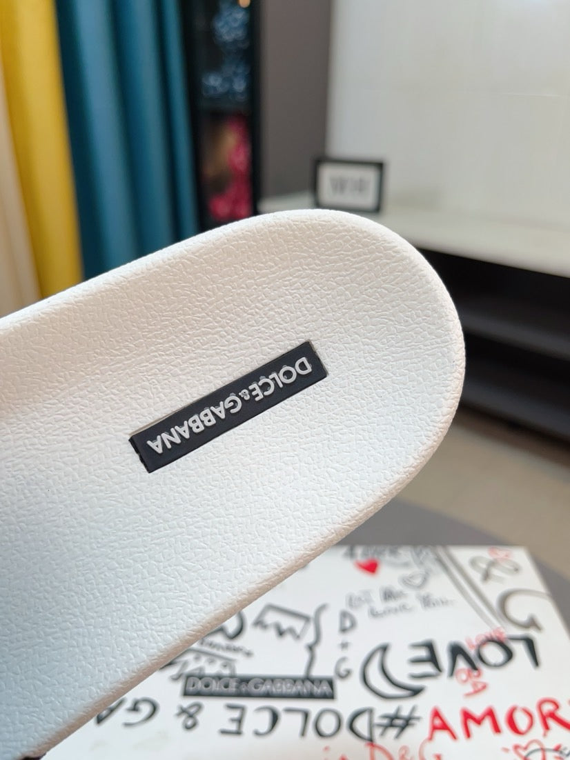 Dolce & Gabbana DG Men's Calfskin Puff Slides with Embossed Logo