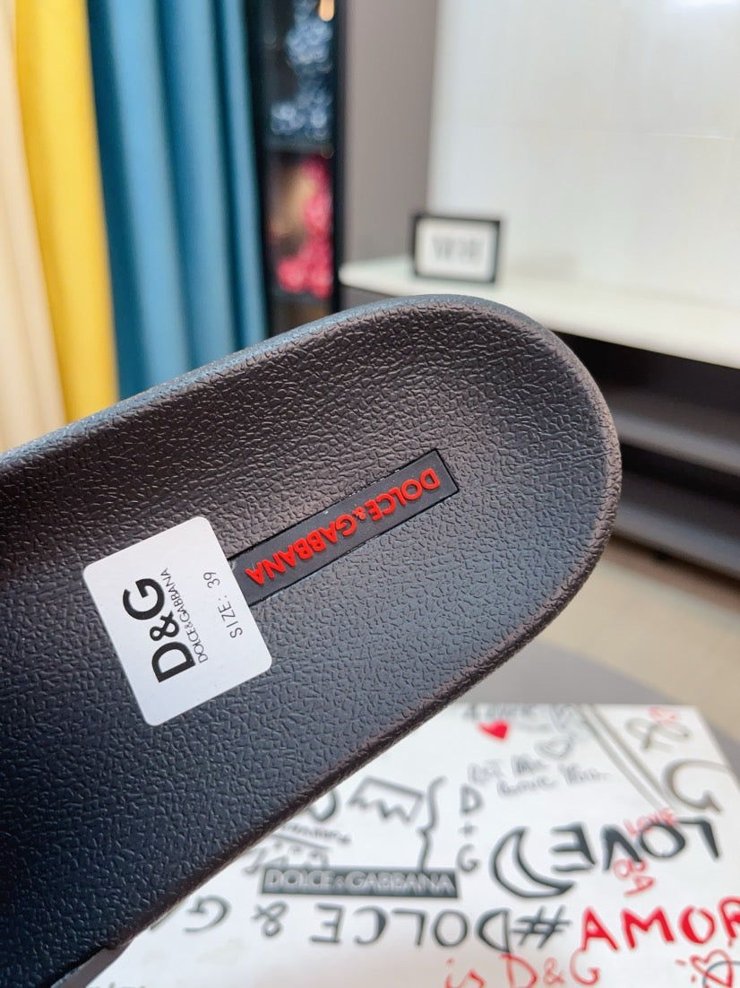 Dolce & Gabbana DG Men's Calfskin Puff Slides with Embossed Logo
