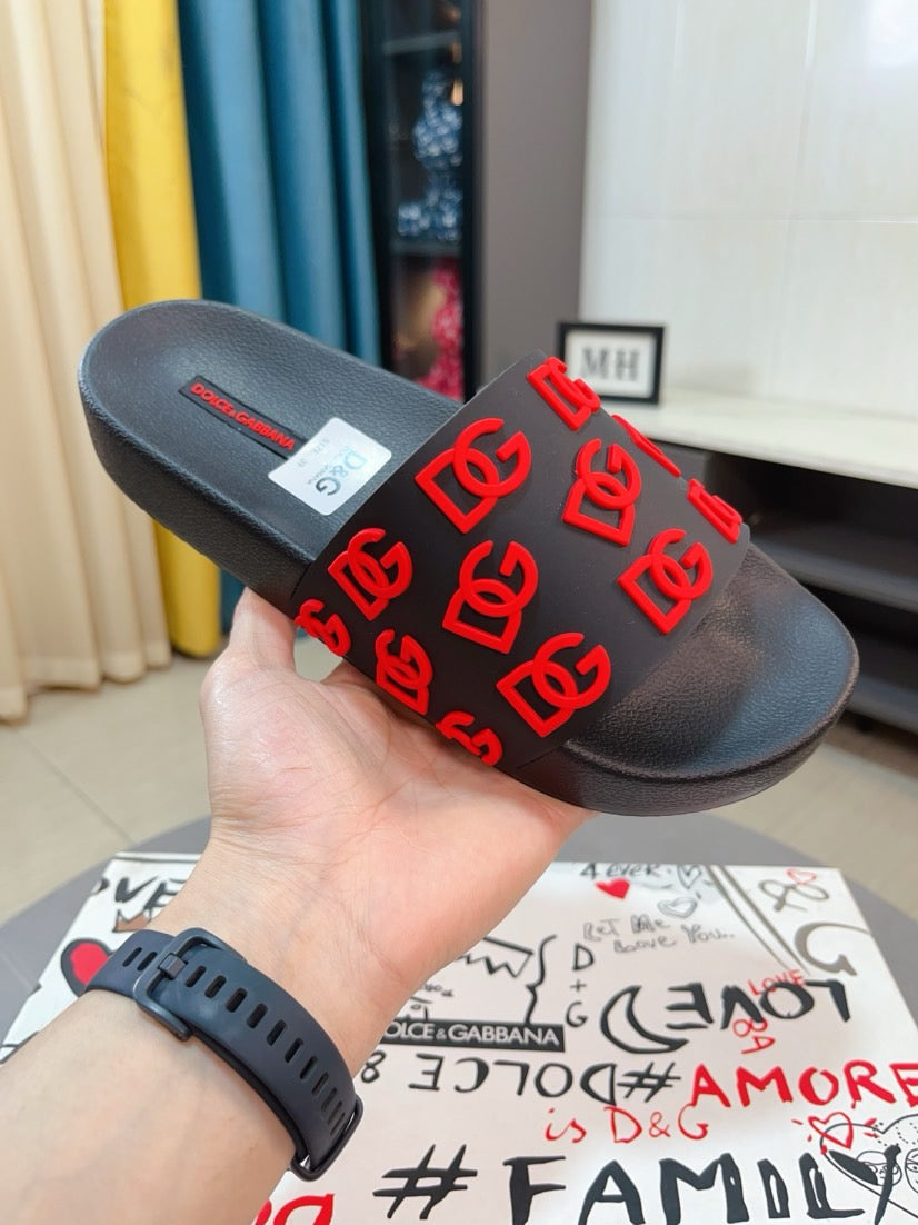 Dolce & Gabbana DG Men's Calfskin Puff Slides with Embossed Logo