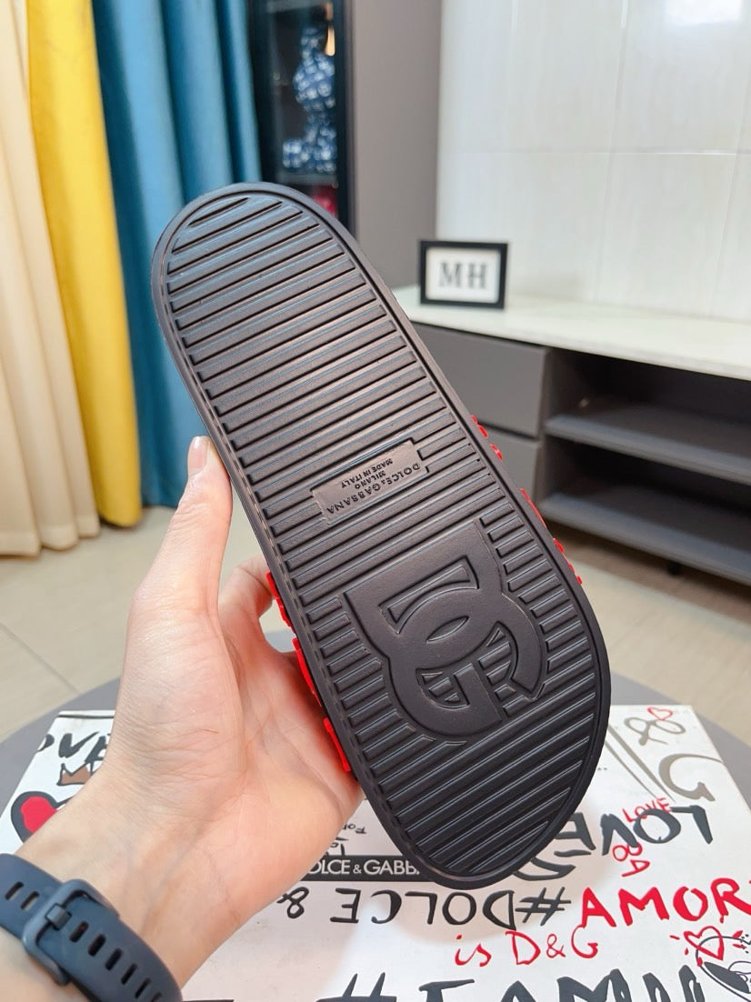 Dolce & Gabbana DG Men's Calfskin Puff Slides with Embossed Logo