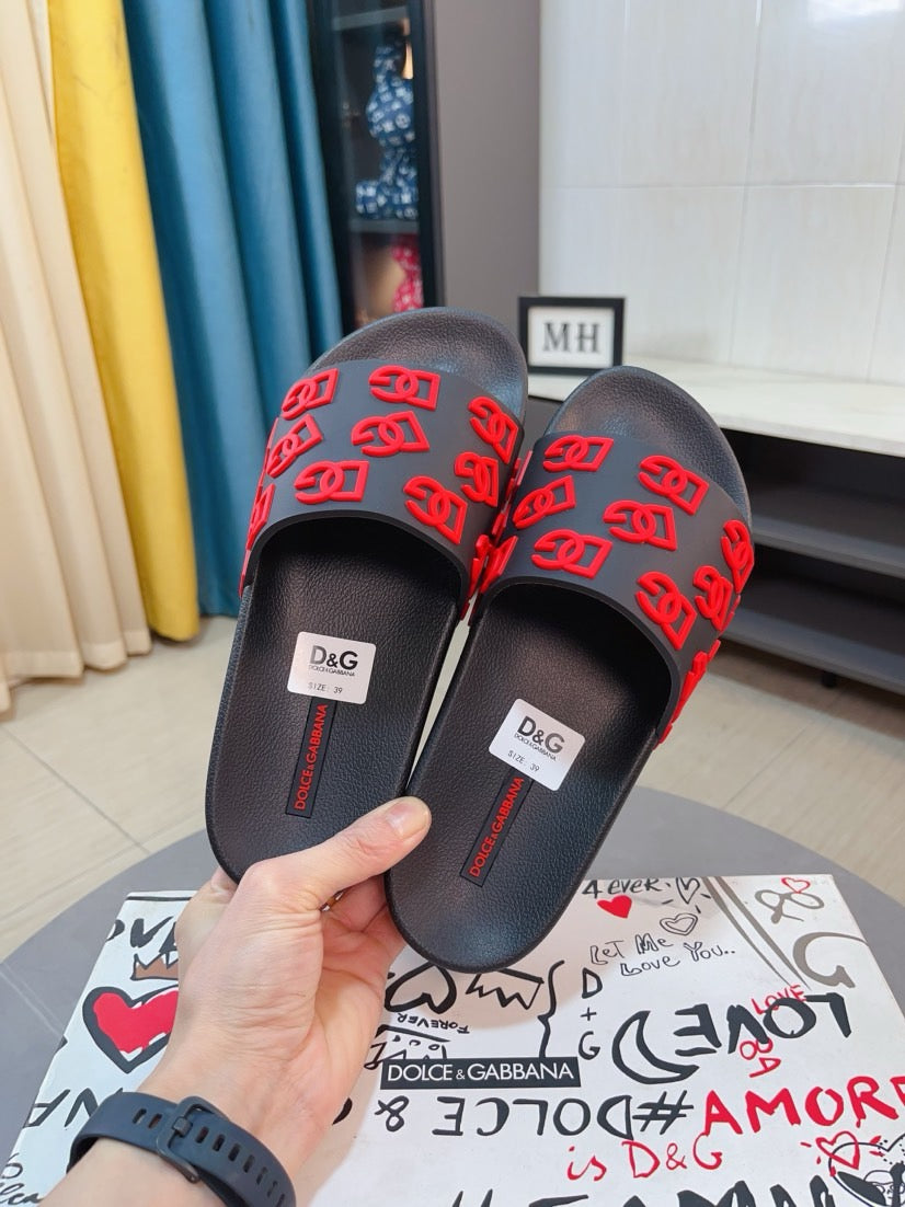 Dolce & Gabbana DG Men's Calfskin Puff Slides with Embossed Logo
