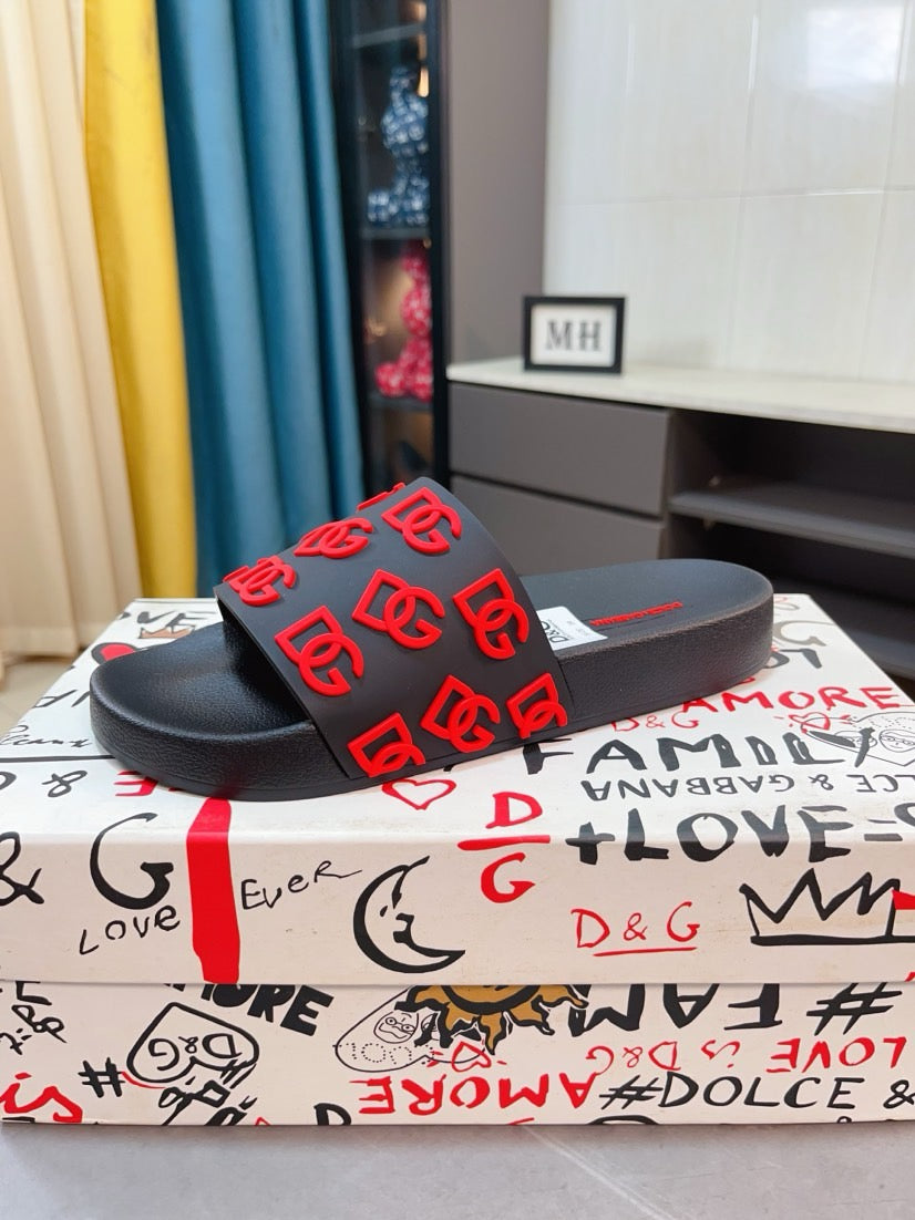 Dolce & Gabbana DG Men's Calfskin Puff Slides with Embossed Logo