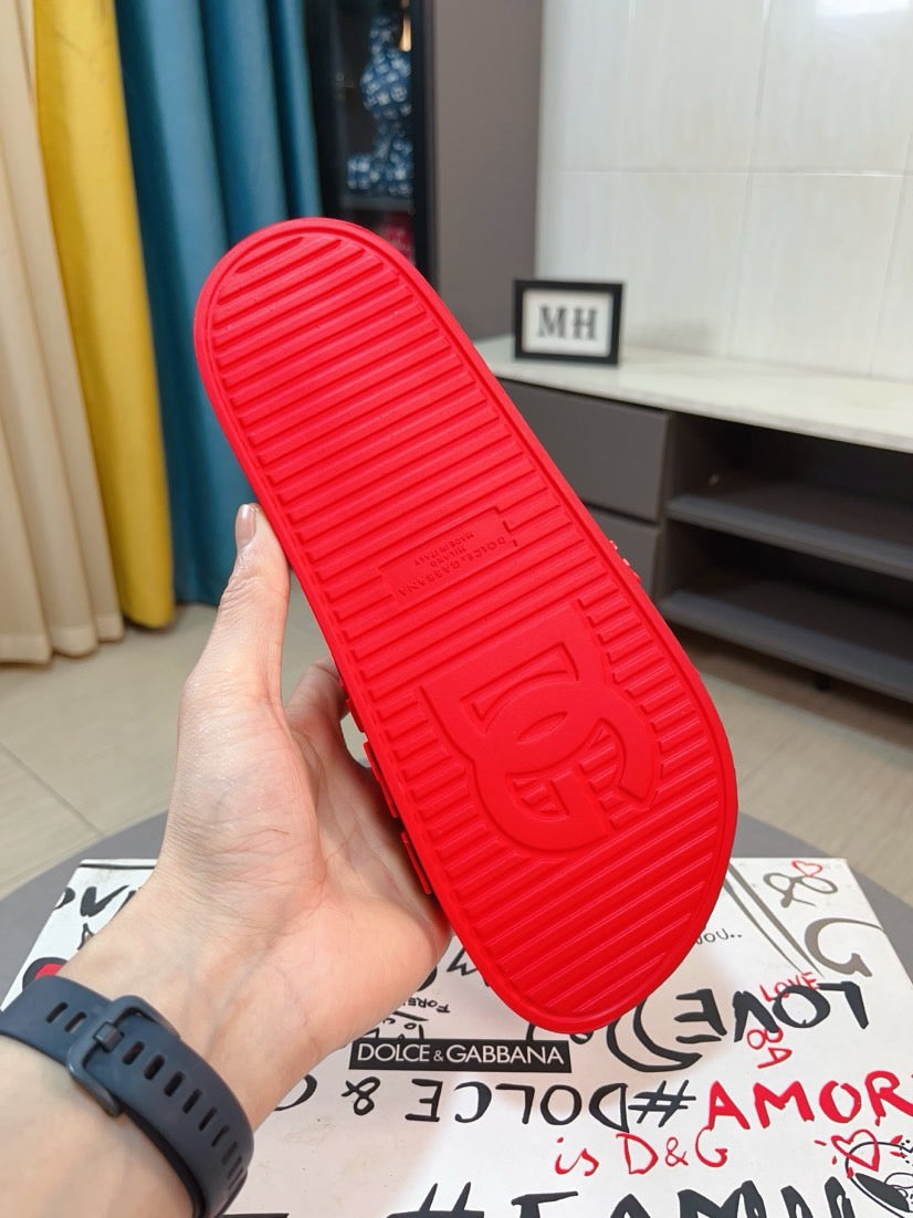 Dolce & Gabbana DG Men's Calfskin Puff Slides with Embossed Logo
