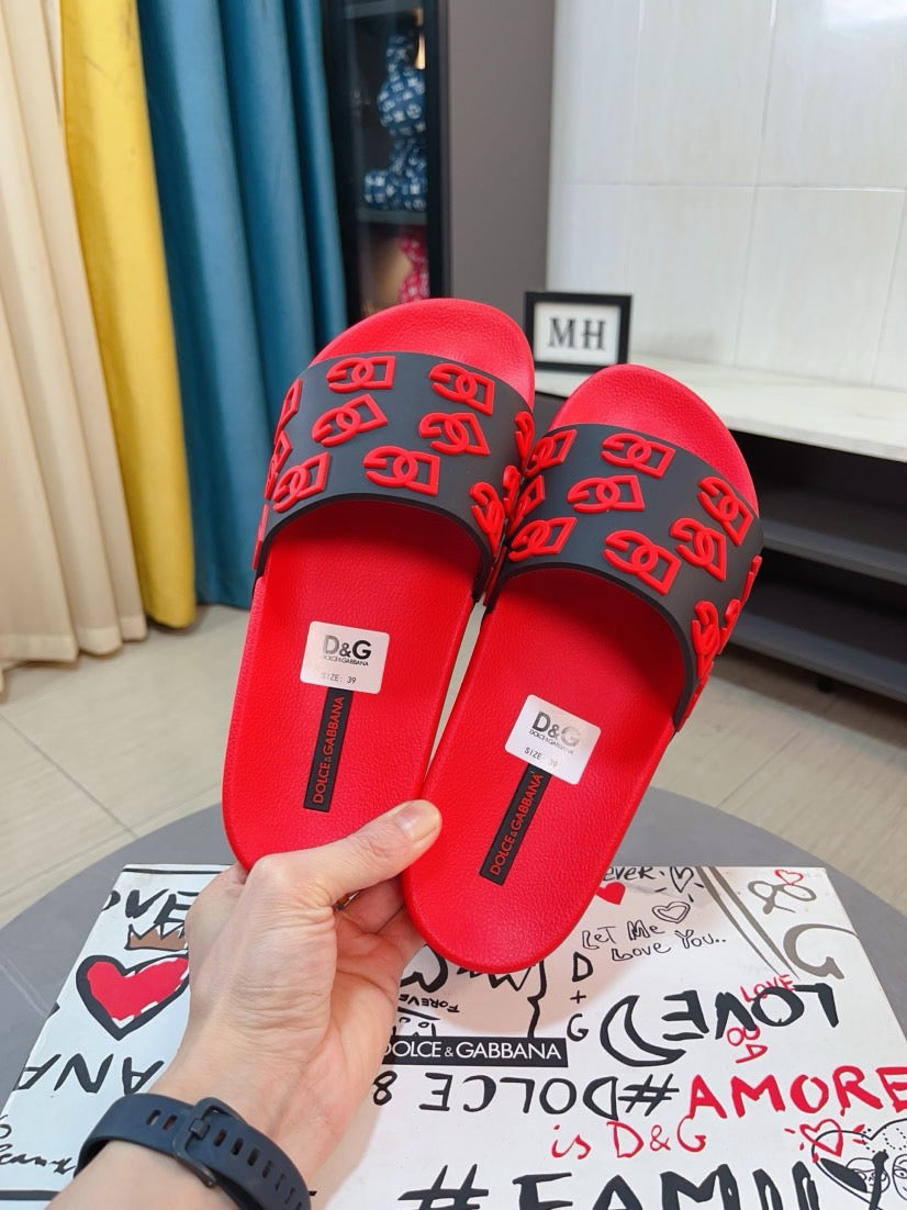 Dolce & Gabbana DG Men's Calfskin Puff Slides with Embossed Logo