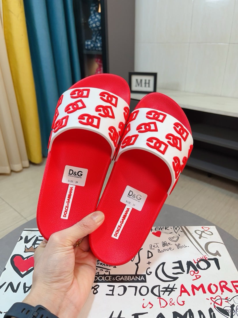Dolce & Gabbana DG Men's Calfskin Puff Slides with Embossed Logo