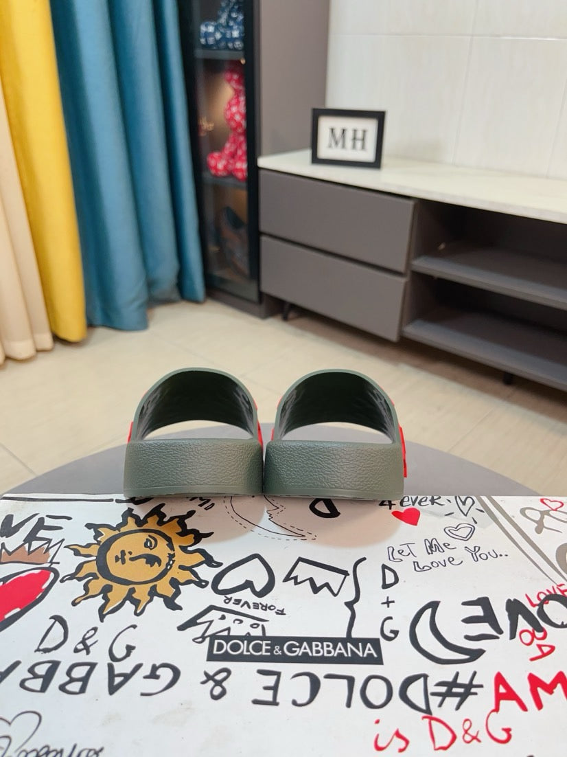 Dolce & Gabbana DG Men's Calfskin Puff Slides with Embossed Logo