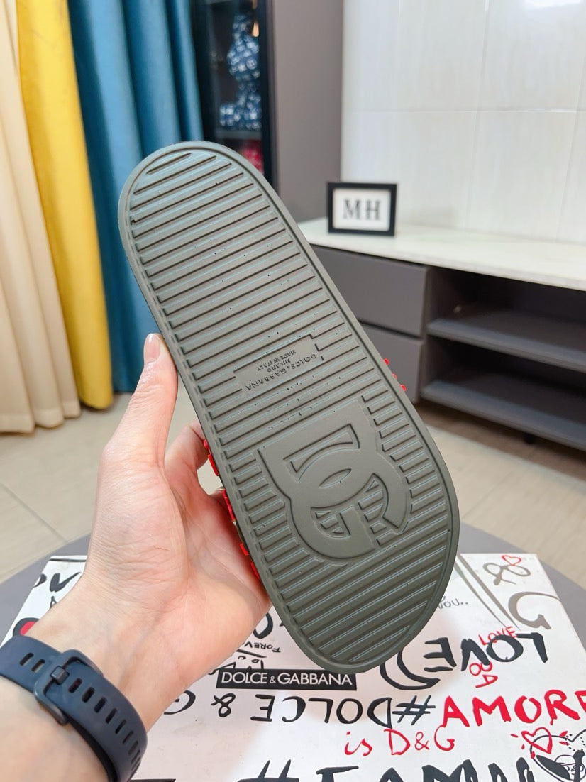 Dolce & Gabbana DG Men's Calfskin Puff Slides with Embossed Logo