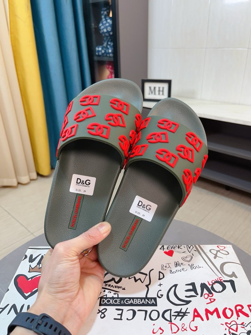Dolce & Gabbana DG Men's Calfskin Puff Slides with Embossed Logo