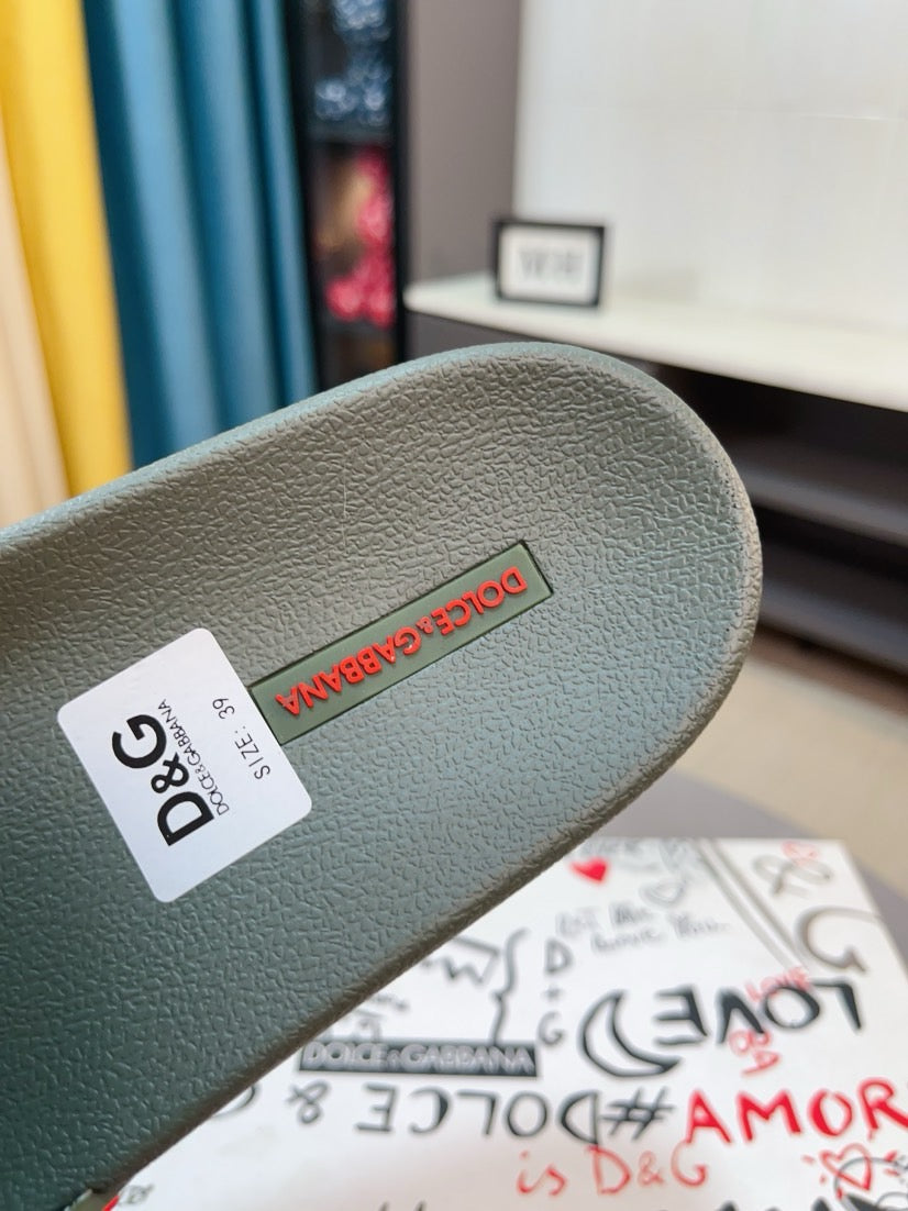 Dolce & Gabbana DG Men's Calfskin Puff Slides with Embossed Logo