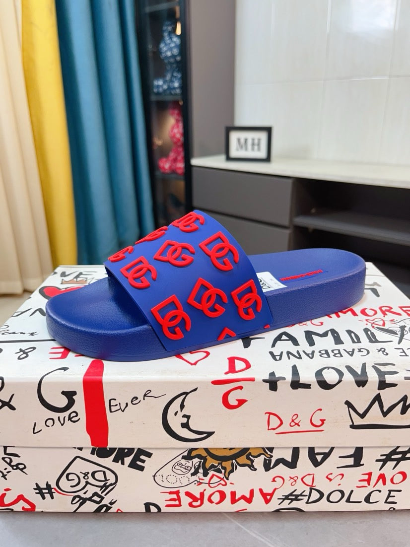 Dolce & Gabbana DG Men's Calfskin Puff Slides with Embossed Logo