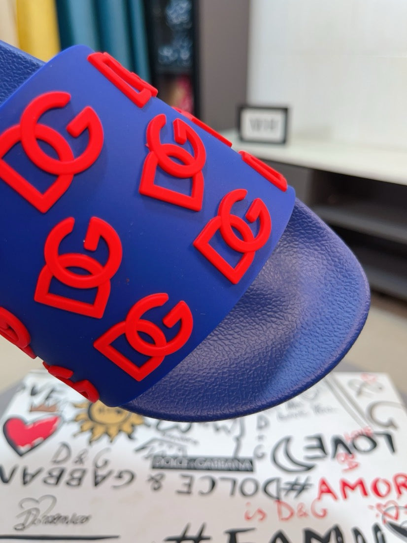 Dolce & Gabbana DG Men's Calfskin Puff Slides with Embossed Logo