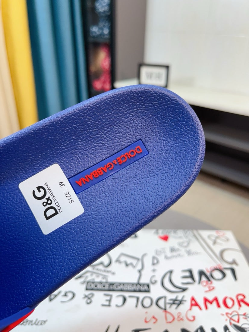 Dolce & Gabbana DG Men's Calfskin Puff Slides with Embossed Logo