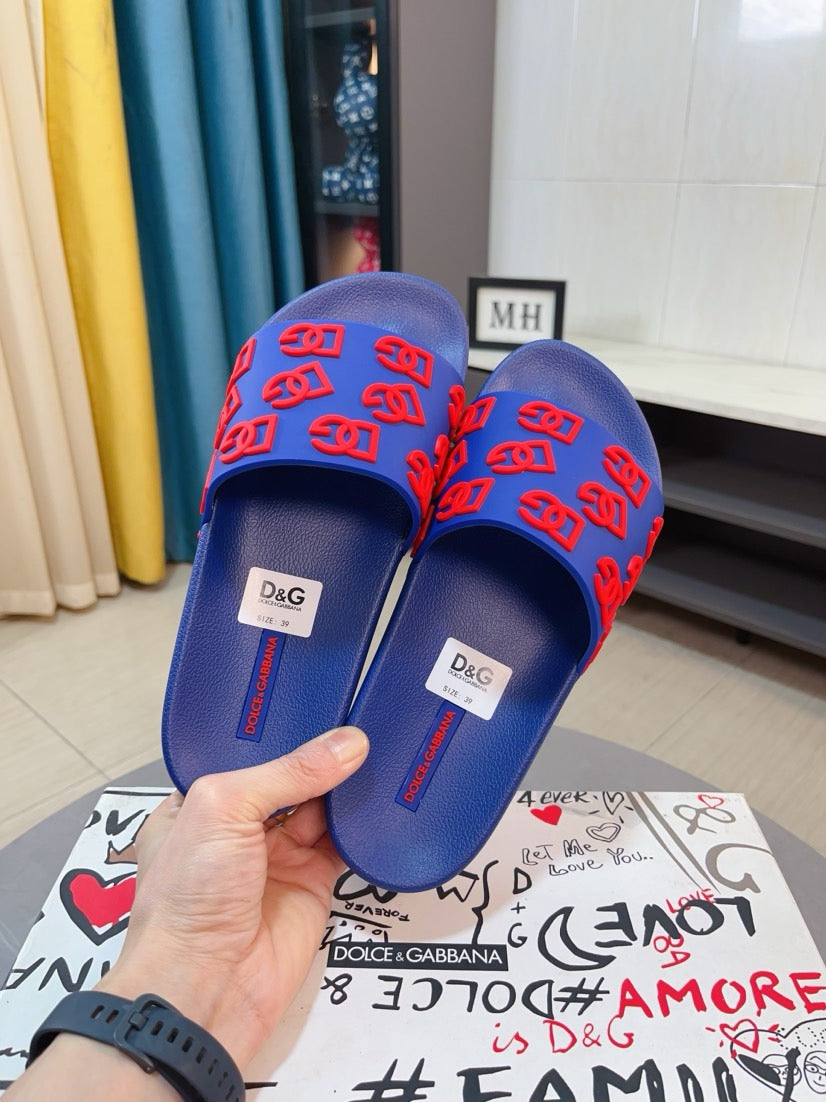 Dolce & Gabbana DG Men's Calfskin Puff Slides with Embossed Logo