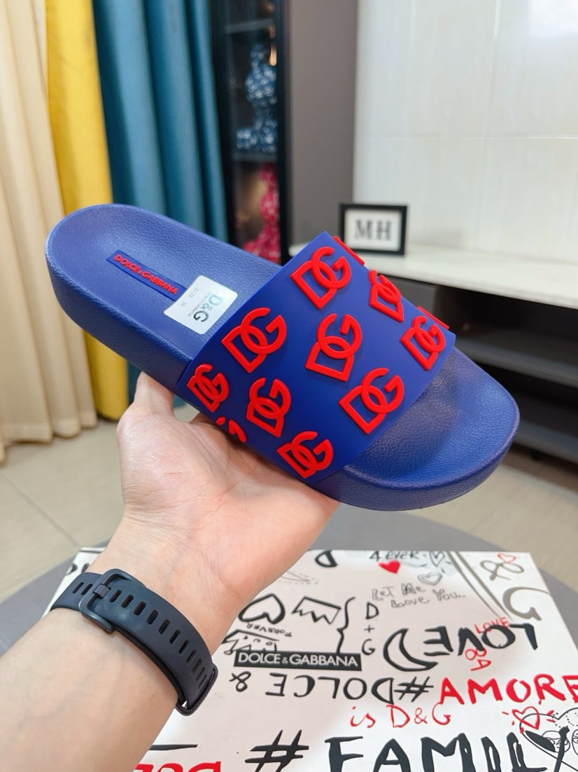 Dolce & Gabbana DG Men's Calfskin Puff Slides with Embossed Logo
